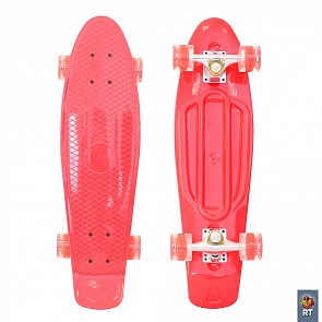 Скейтборд пластиковый Classic 26" 146315 YWHJ-28 со светящимися колесами, красный (RT, 5665rt)